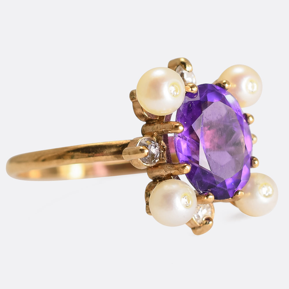 Victorian Amethyst, Pearl & Diamond Cluster Ring