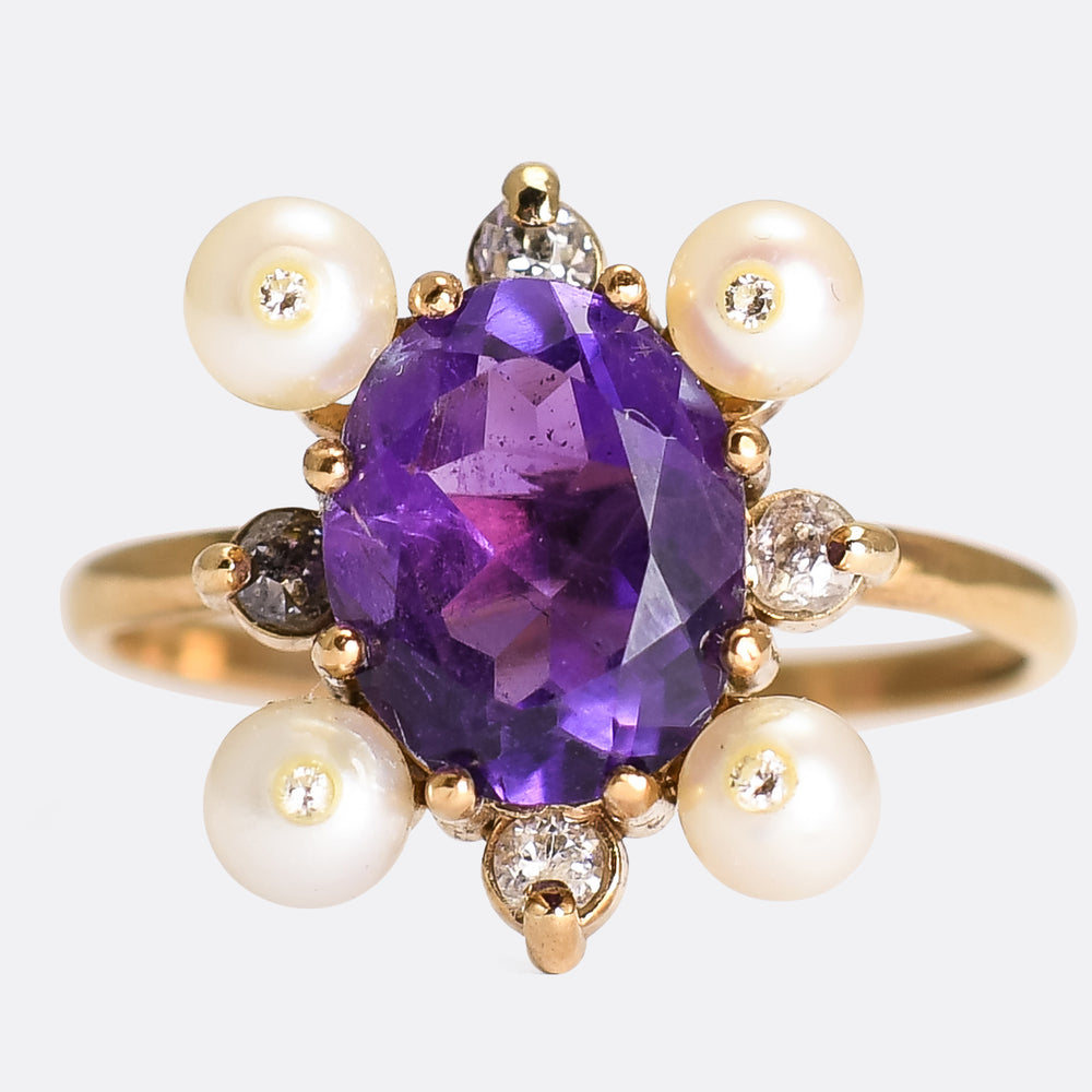 Victorian Amethyst, Pearl & Diamond Cluster Ring