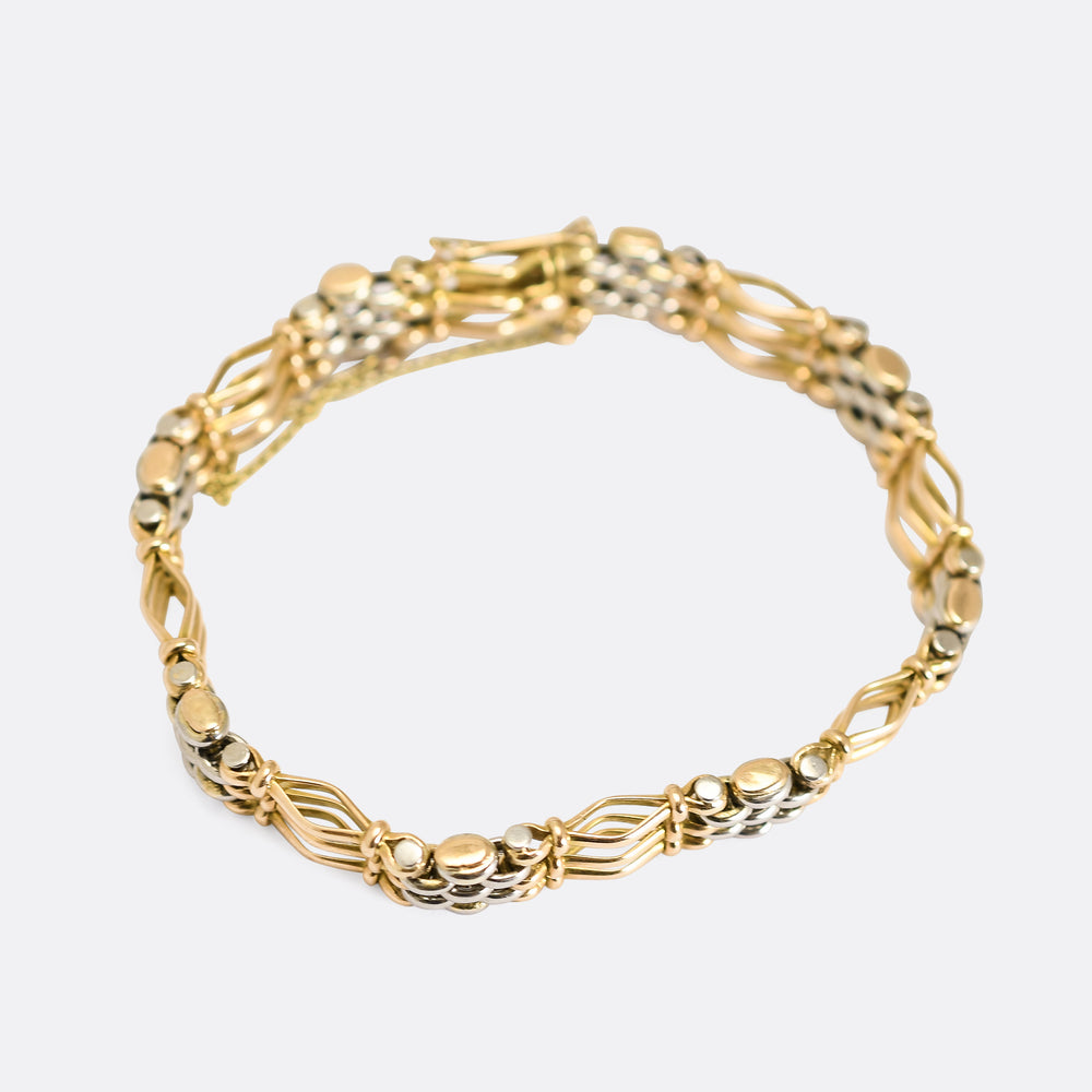 Victorian Bi-Metal 15k Gold & Platinum Gate-Link Bracelet