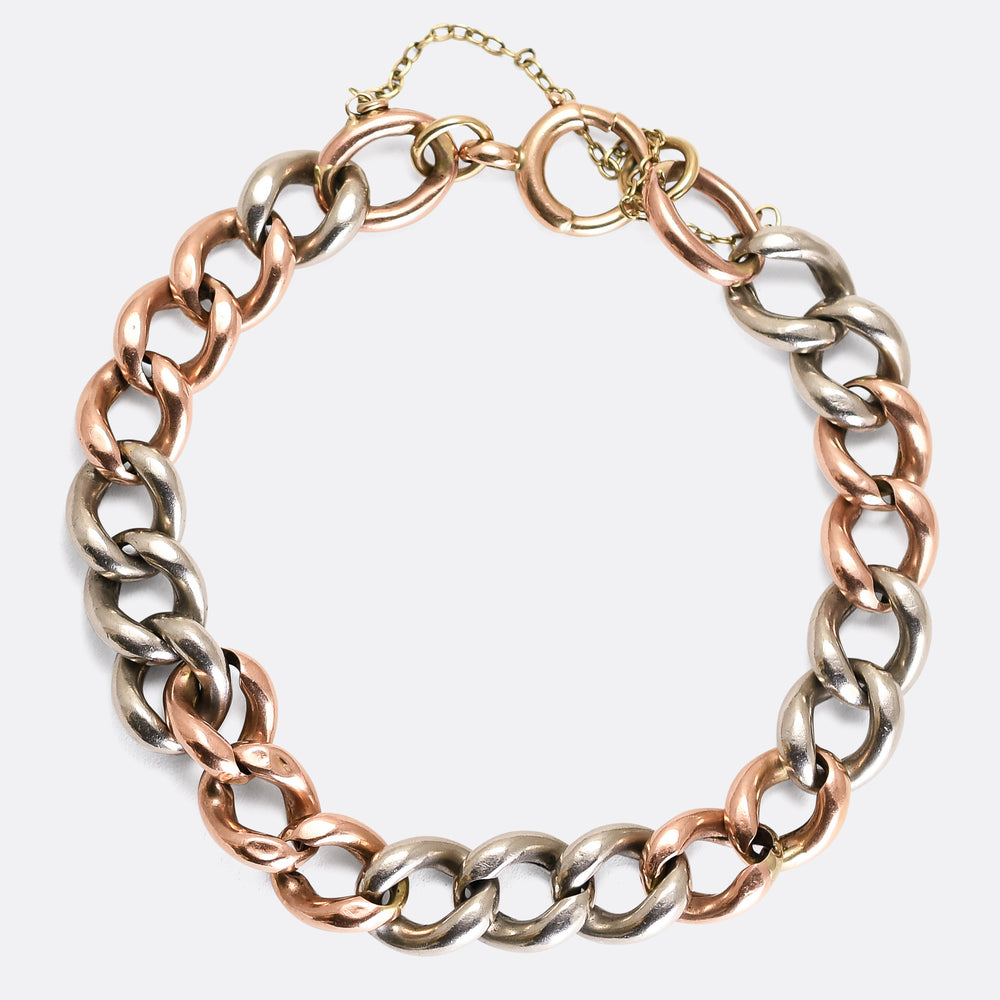 Victorian Bi-Metal Rose Gold & Platinum Curb-Link Bracelet