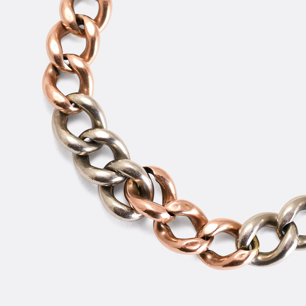 Victorian Bi-Metal Rose Gold & Platinum Curb-Link Bracelet