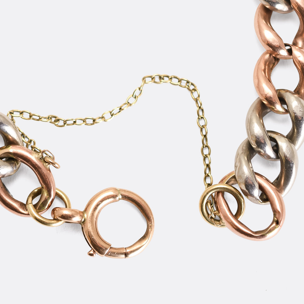 Victorian Bi-Metal Rose Gold & Platinum Curb-Link Bracelet