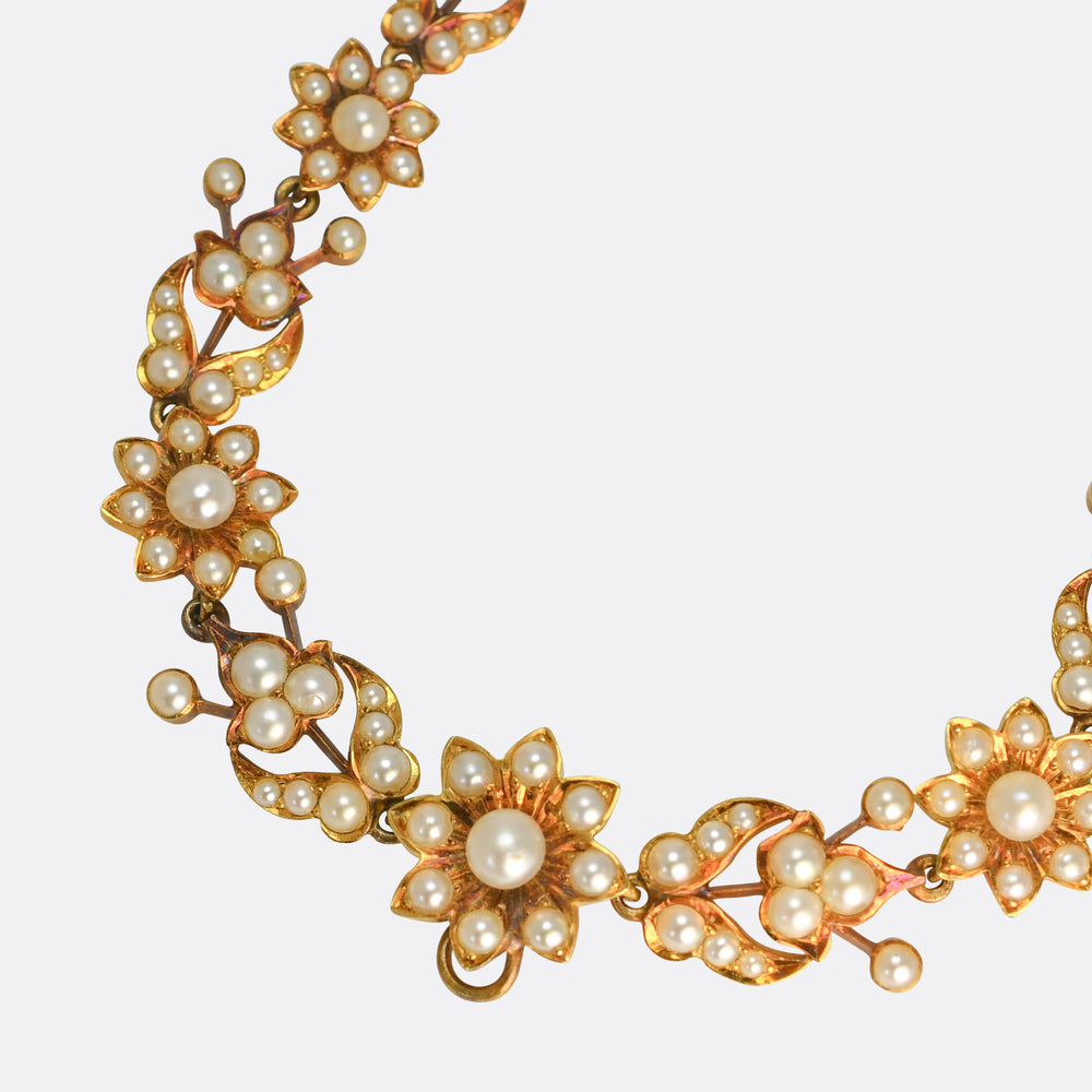 Victorian Boxed Natural Pearl Flower Necklace