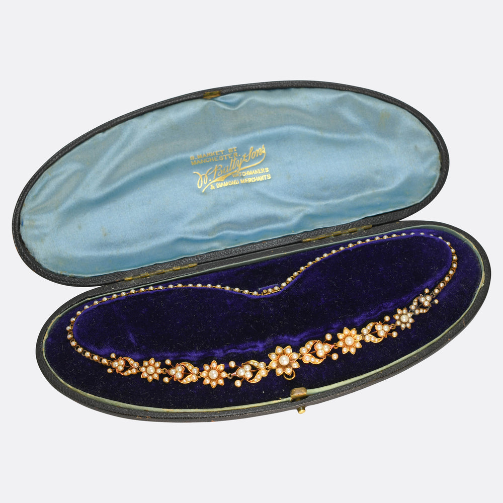 Victorian Boxed Natural Pearl Flower Necklace
