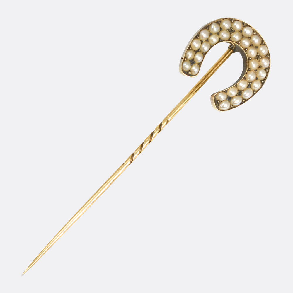 Victorian Boxed Pearl Lucky Horseshoe Stick Pin