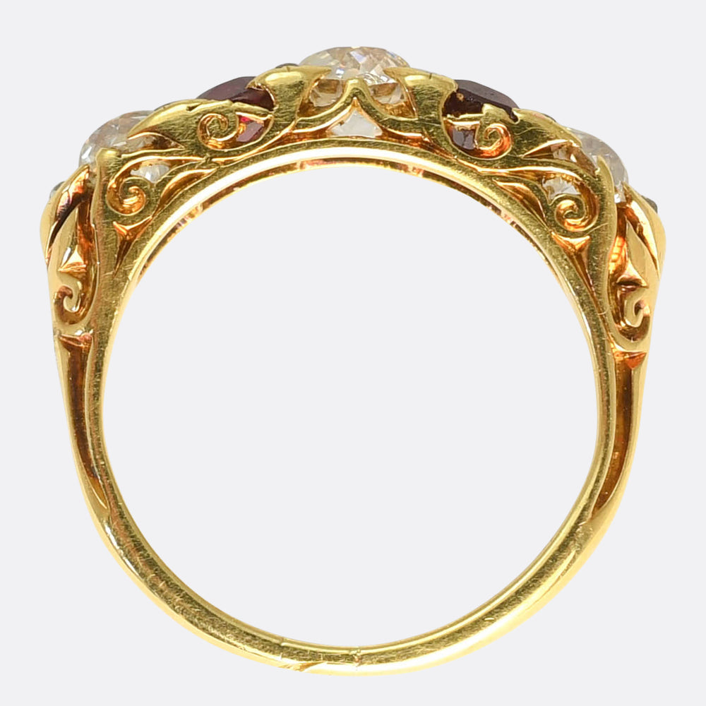 Victorian Burma Ruby & Diamond 5-Stone Half Hoop Ring