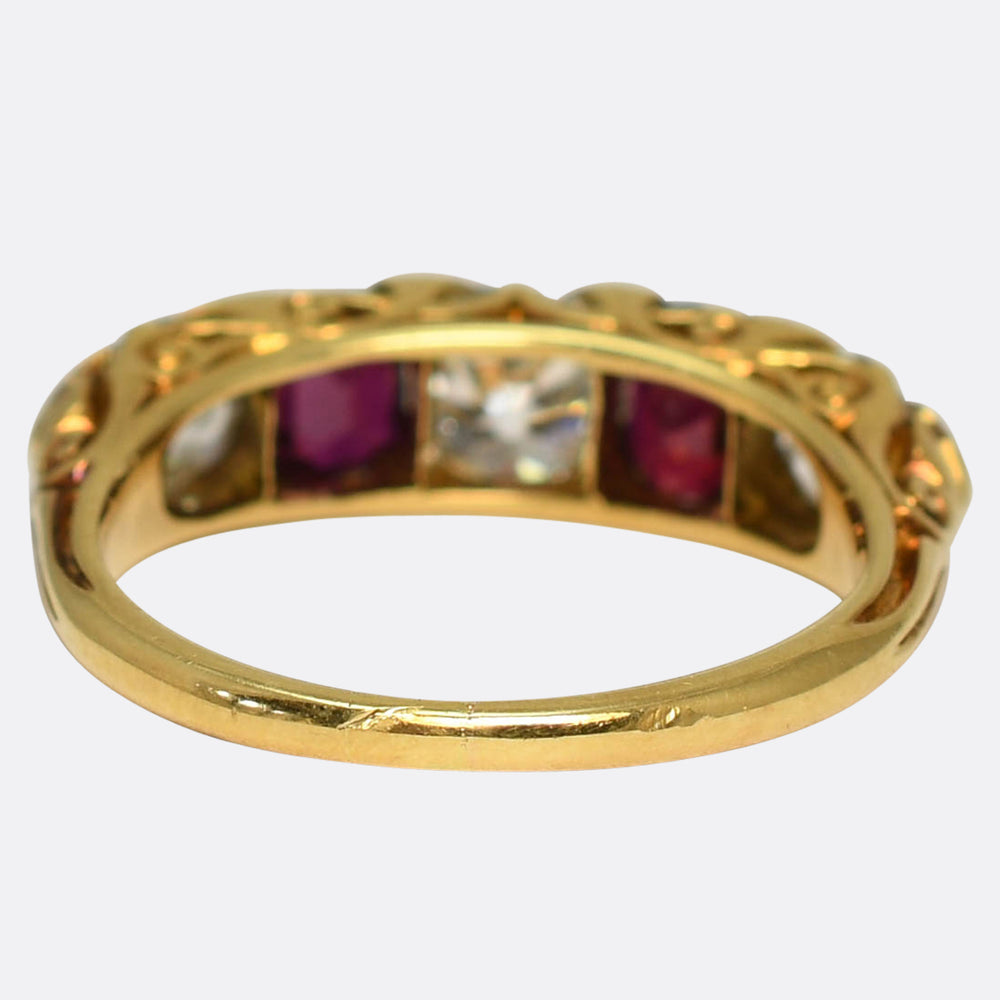 Victorian Burma Ruby & Diamond 5-Stone Half Hoop Ring