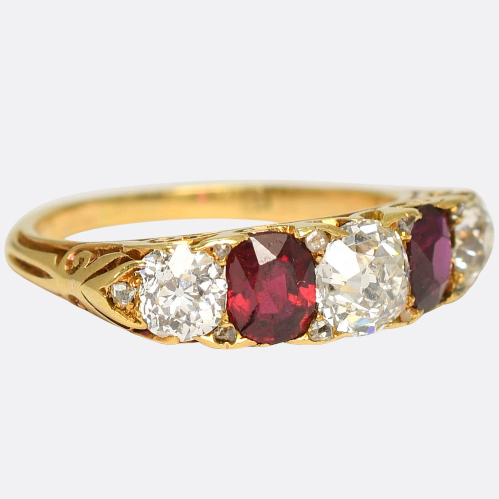 Victorian Burma Ruby & Diamond 5-Stone Half Hoop Ring