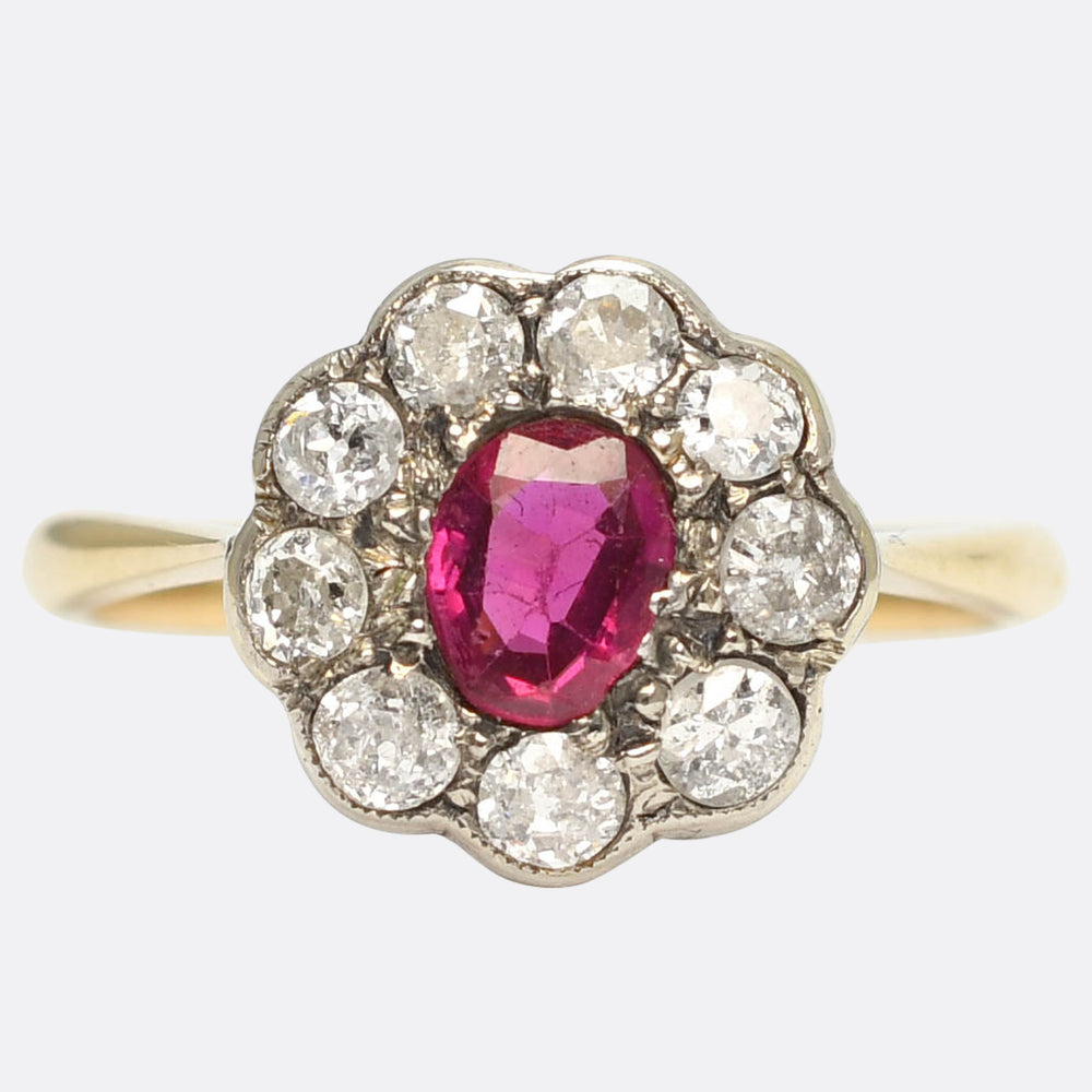 Victorian Burma Ruby & Diamond Daisy Cluster Ring