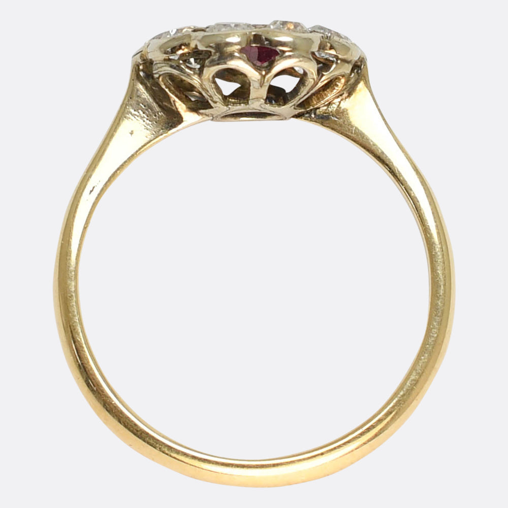 Victorian Burma Ruby & Diamond Daisy Cluster Ring
