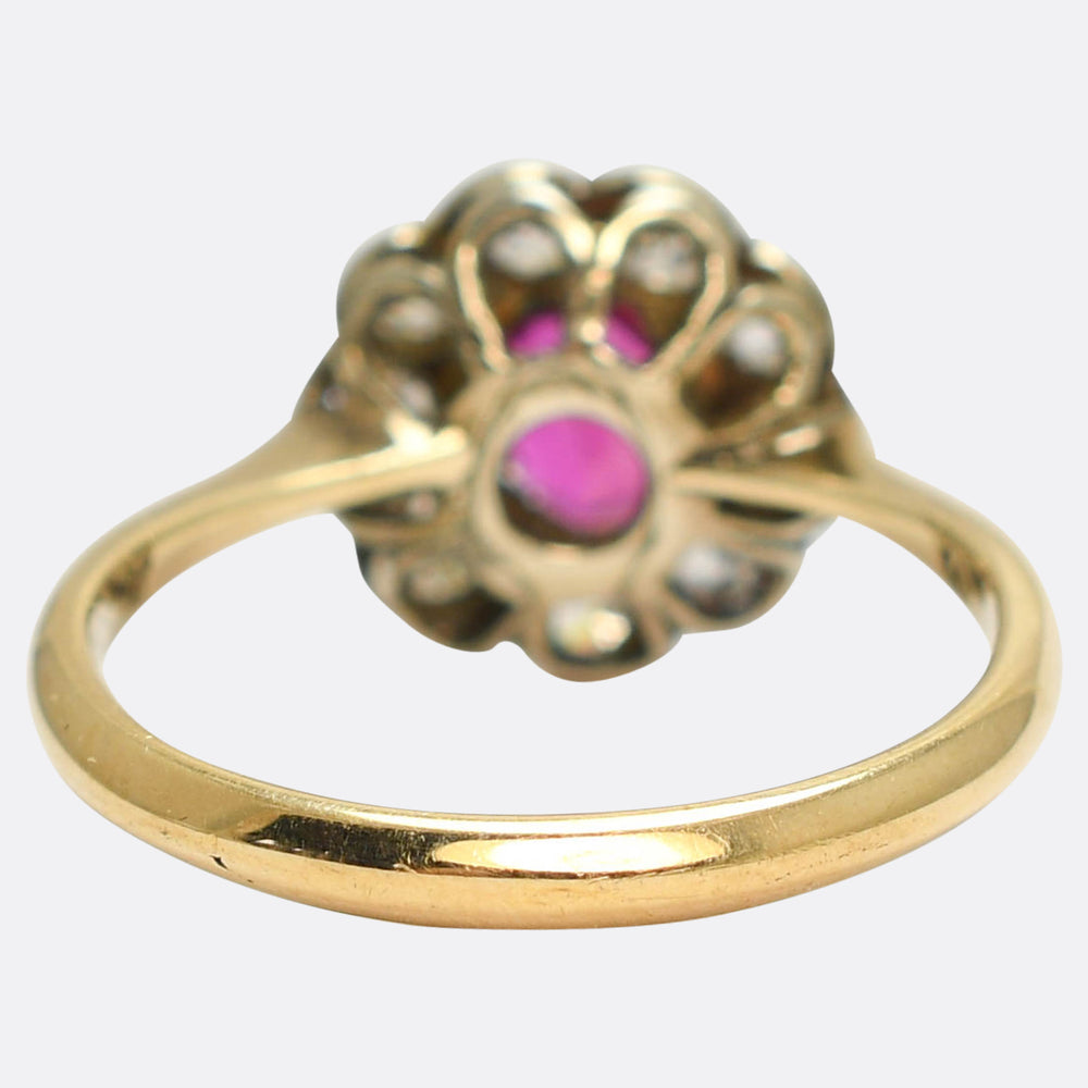 Victorian Burma Ruby & Diamond Daisy Cluster Ring