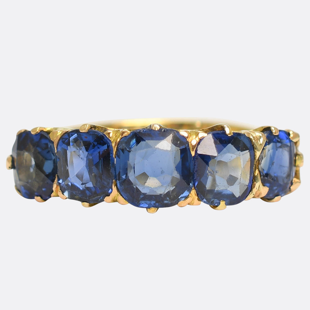 Victorian Burma Sapphire 5-Stone Half Hoop Ring