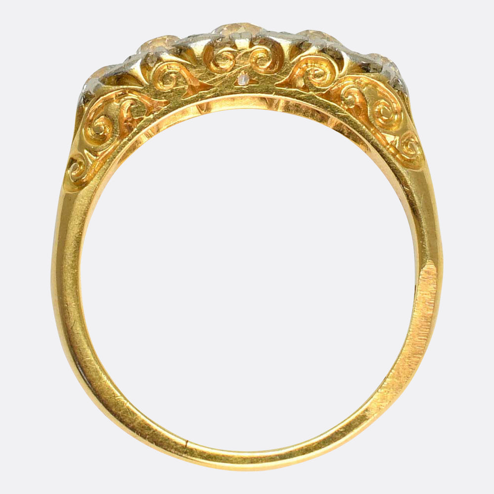 Victorian Carved Diamond 5-Stone Ring