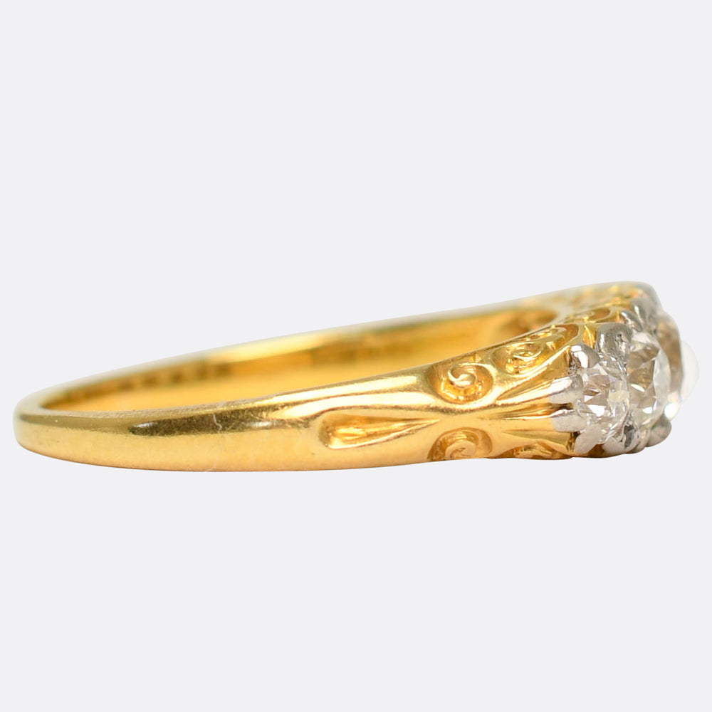 Victorian Carved Diamond 5-Stone Ring