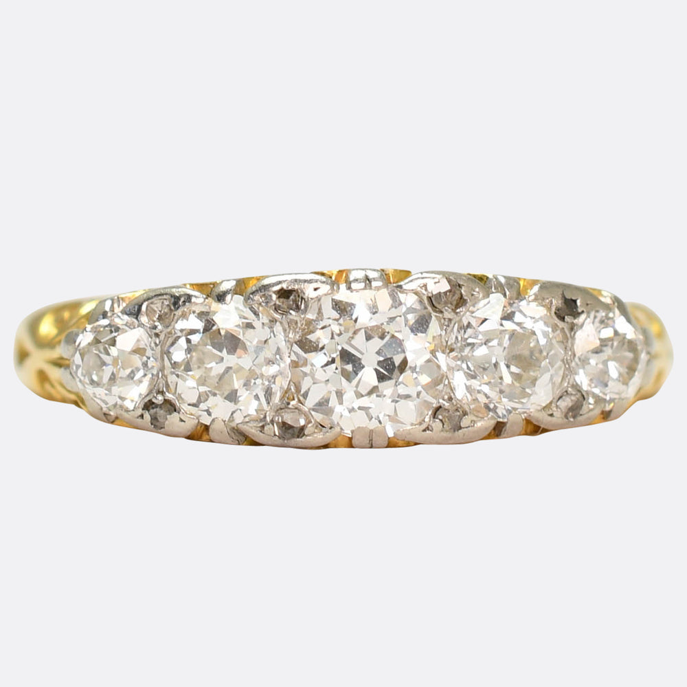Victorian Carved Diamond 5-Stone Ring