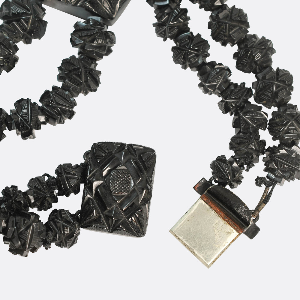 Victorian Caved Whitby Jet Layered Necklace