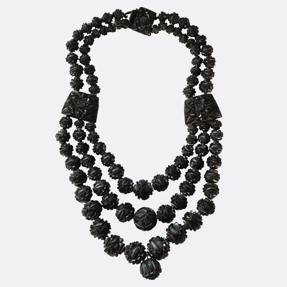 Victorian Caved Whitby Jet Layered Necklace