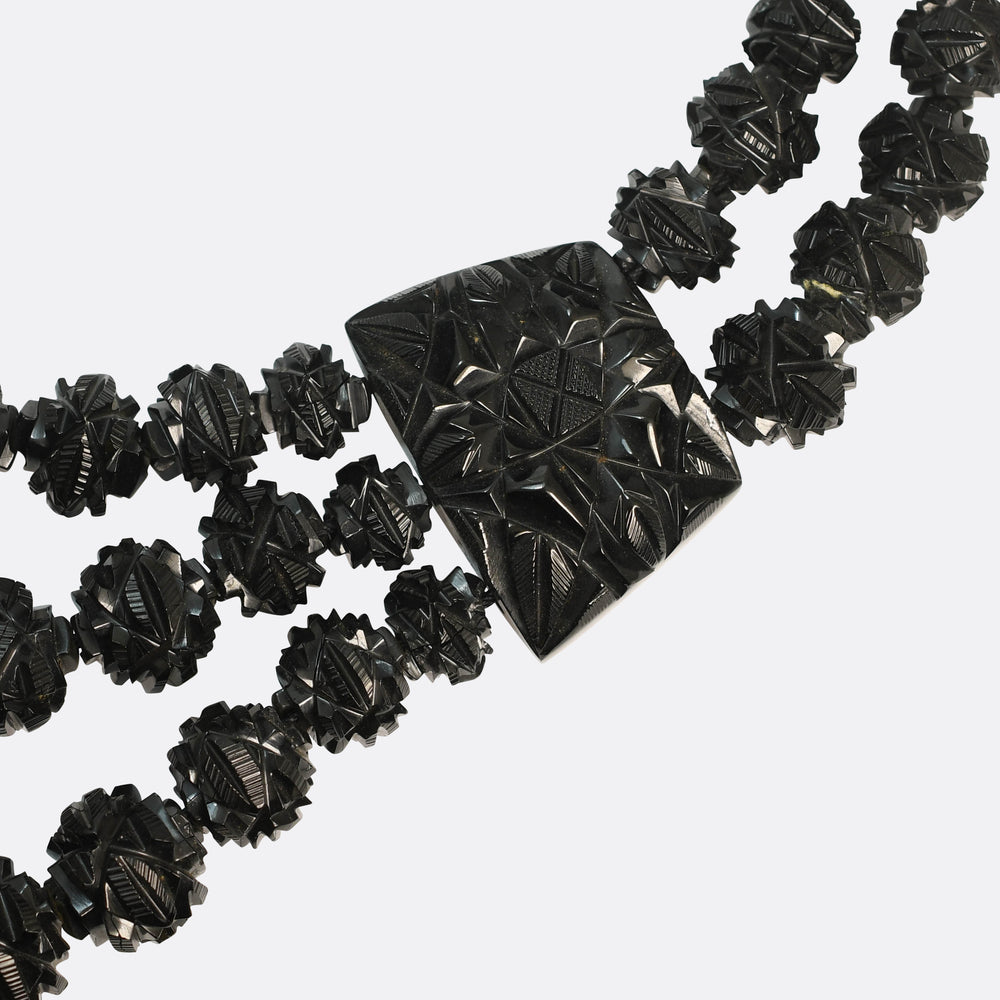 Victorian Caved Whitby Jet Layered Necklace