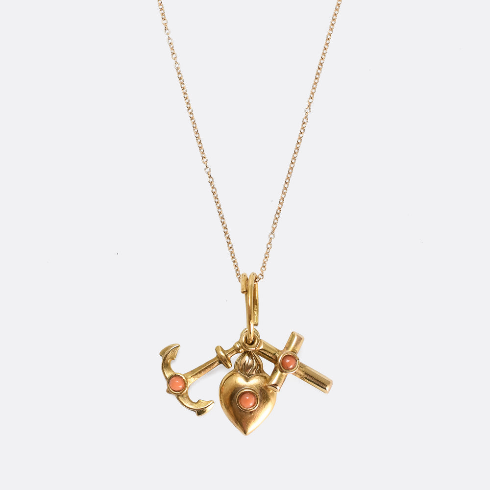 Victorian Coral Hope, Faith & Charity Charms