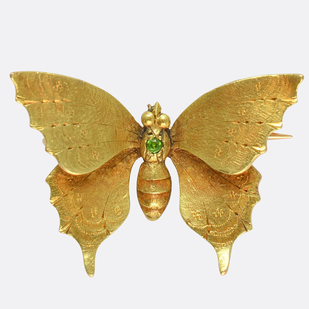 Victorian Demantoid Garnet Butterfly Brooch