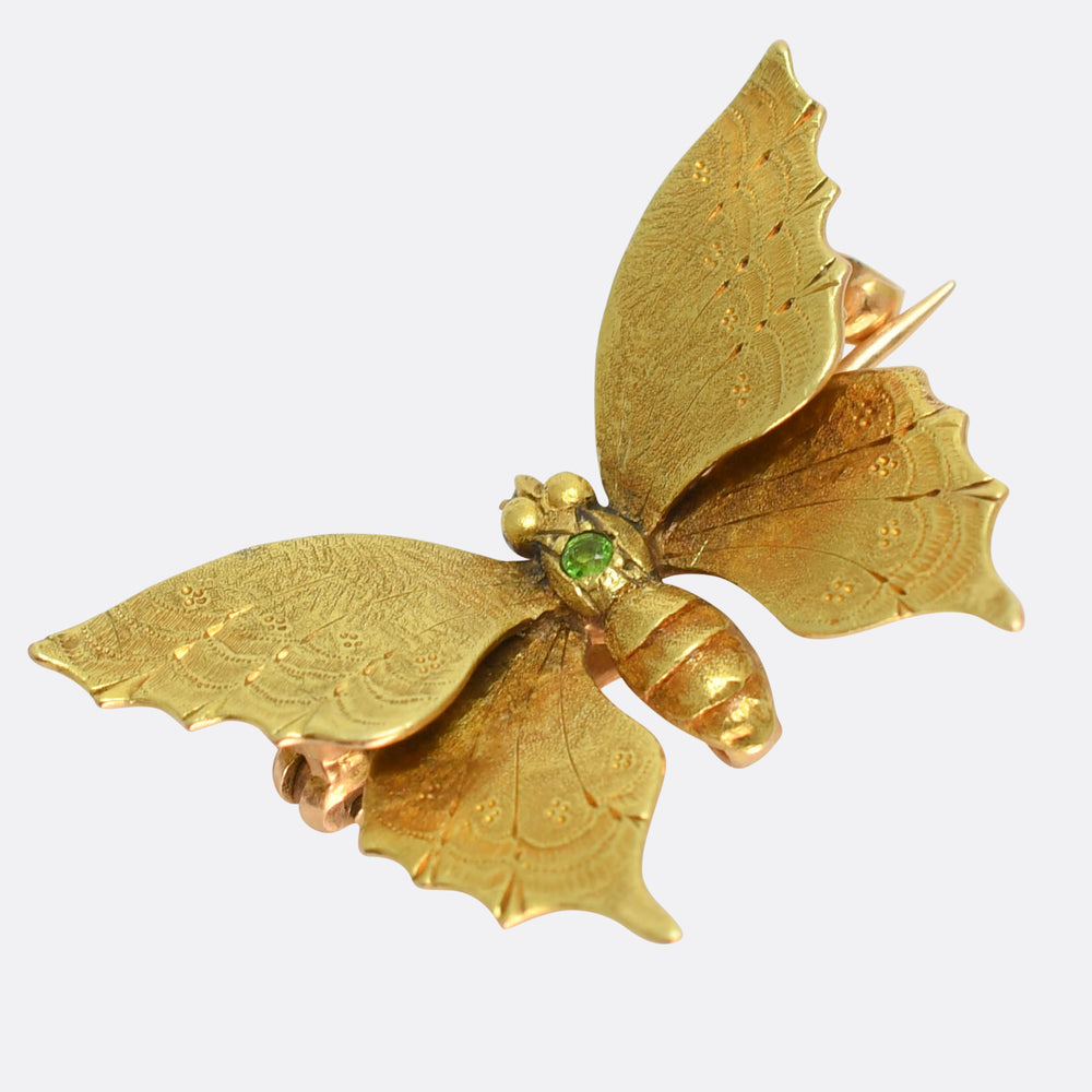 Victorian Demantoid Garnet Butterfly Brooch