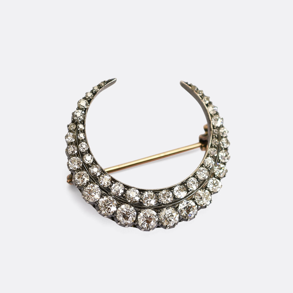 Victorian Diamond Crescent Moon Brooch