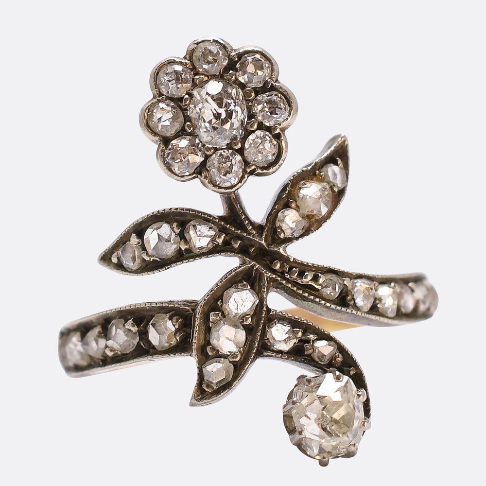 Victorian Diamond Crossover Flower Ring