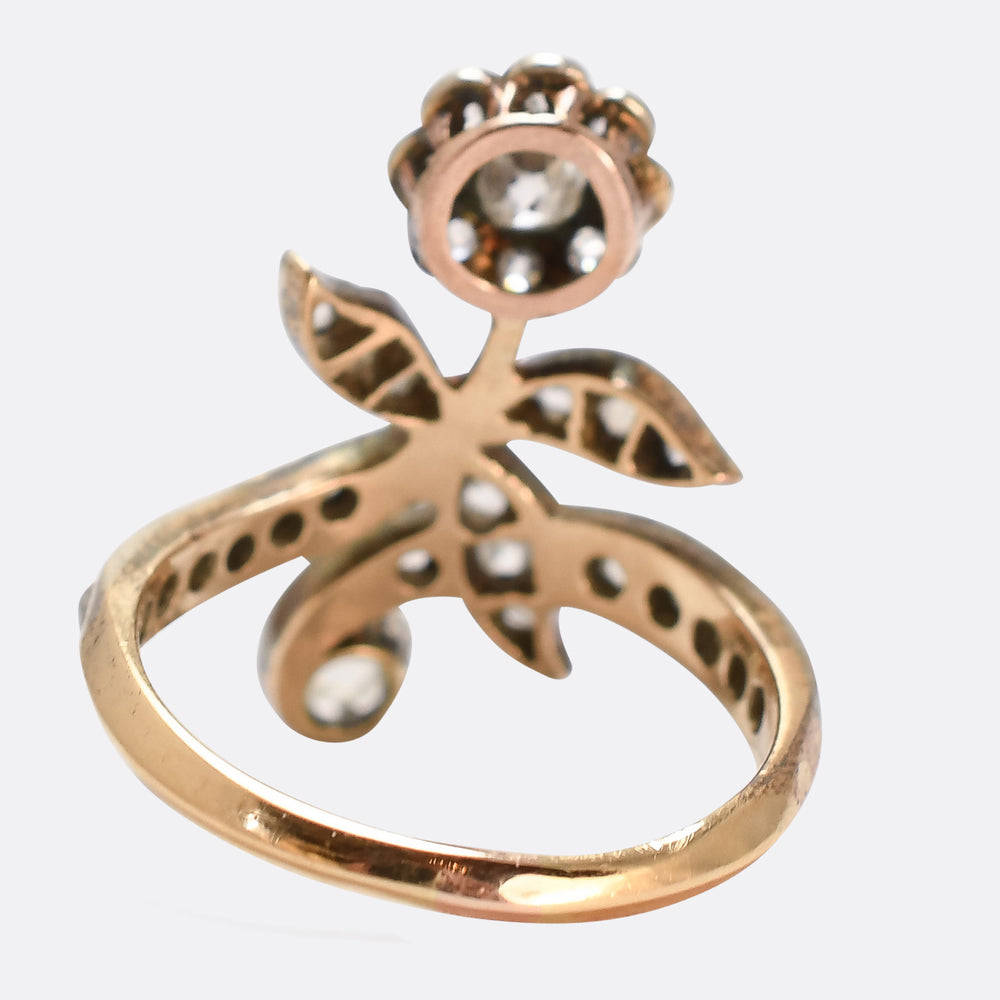 Victorian Diamond Crossover Flower Ring