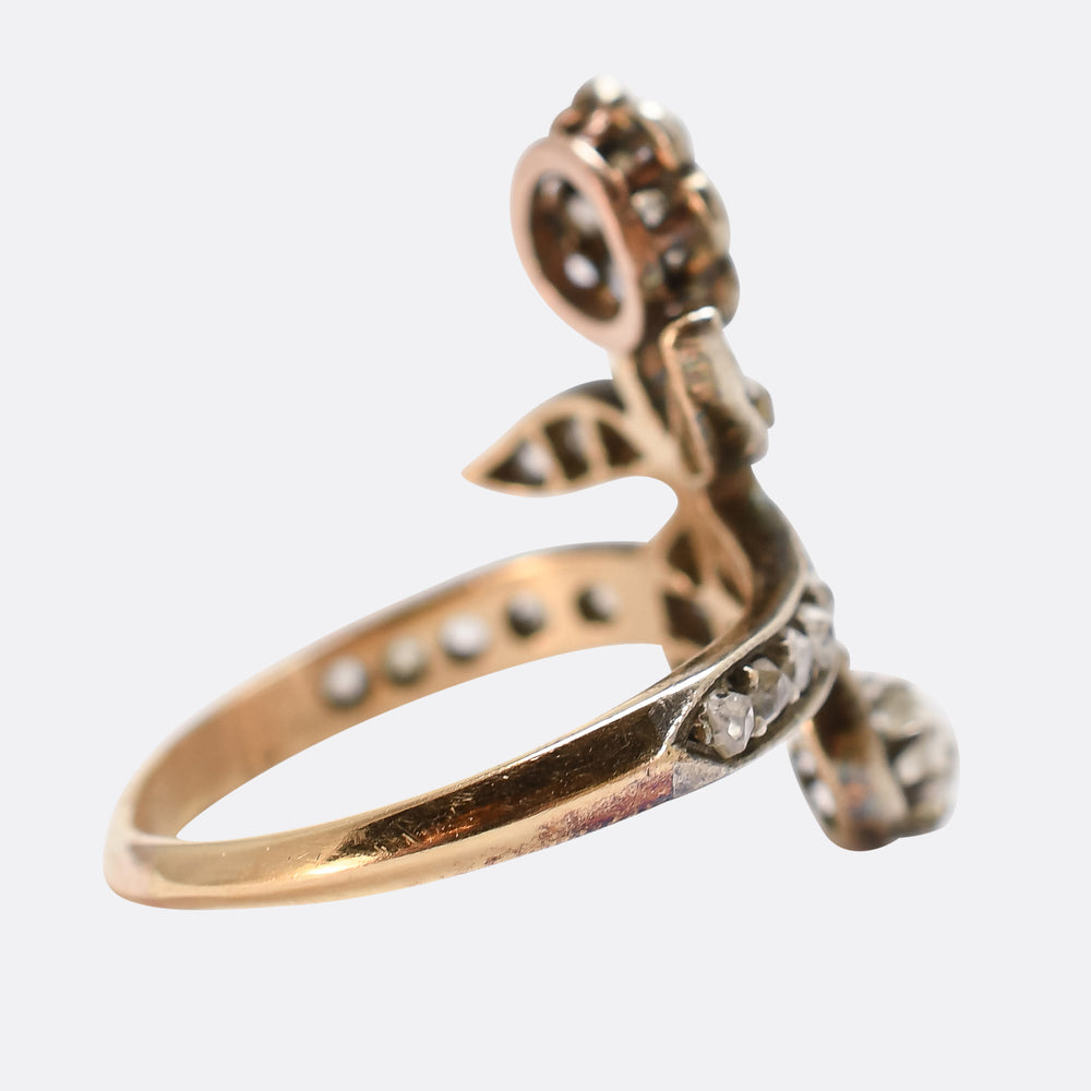 Victorian Diamond Crossover Flower Ring