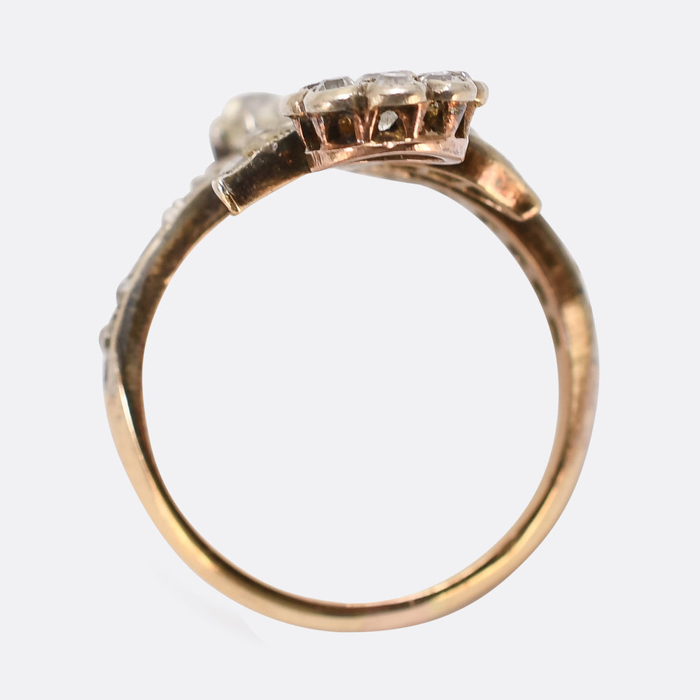 Victorian Diamond Crossover Flower Ring