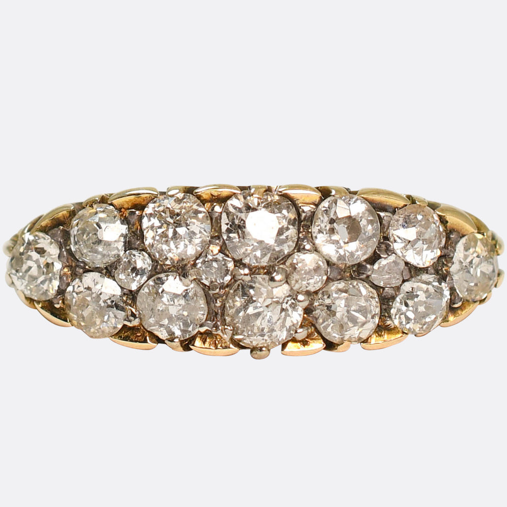 Victorian Diamond Double Row Carved Half-Hoop Ring