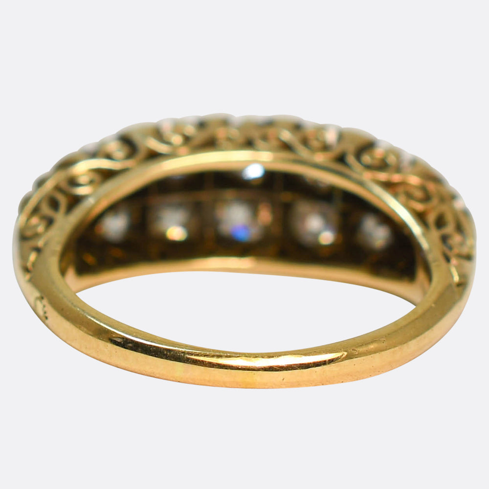 Victorian Diamond Double Row Carved Half-Hoop Ring