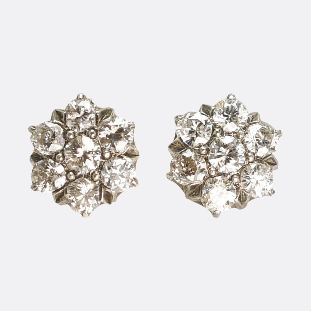 Victorian Diamond Flower Cluster Earrings