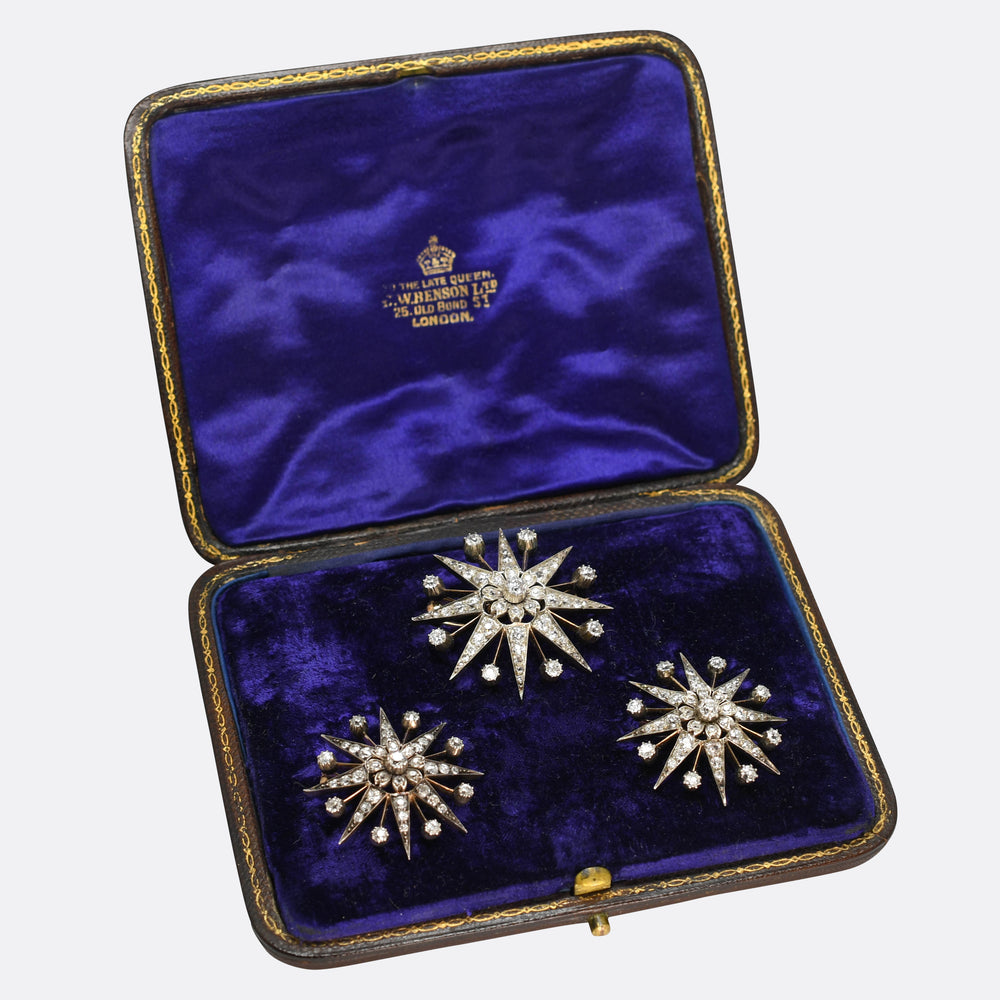 Victorian Diamond Flower Starburst Brooch Set