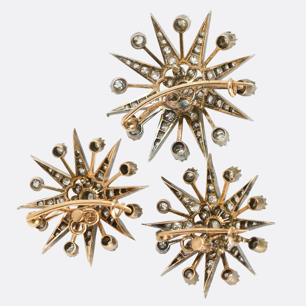 Victorian Diamond Flower Starburst Brooch Set