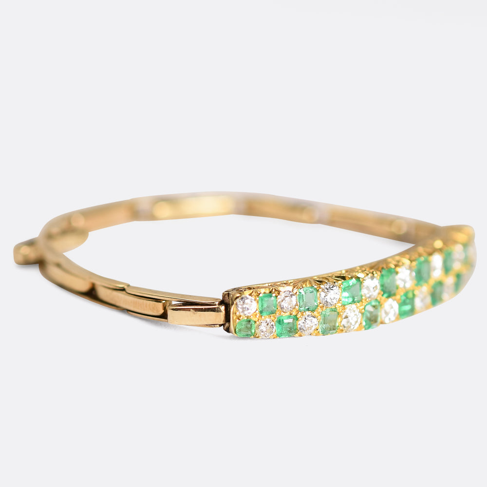 Victorian Diamond & Emerald Checkerboard Bracelet