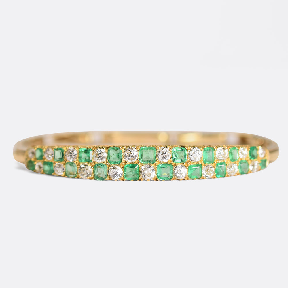 Victorian Diamond & Emerald Checkerboard Bracelet