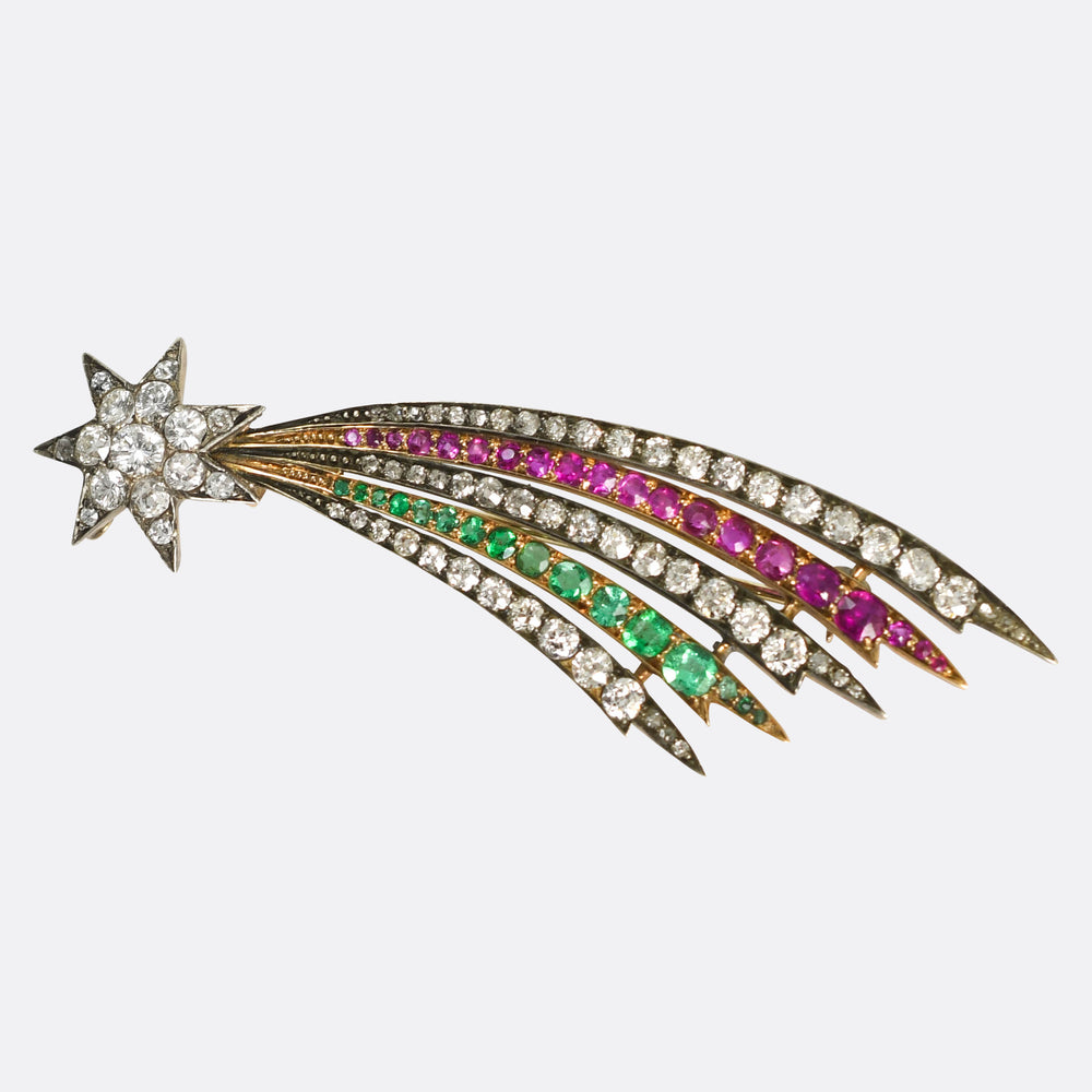 Victorian Diamond, Emerald & Ruby Shooting Star Brooch