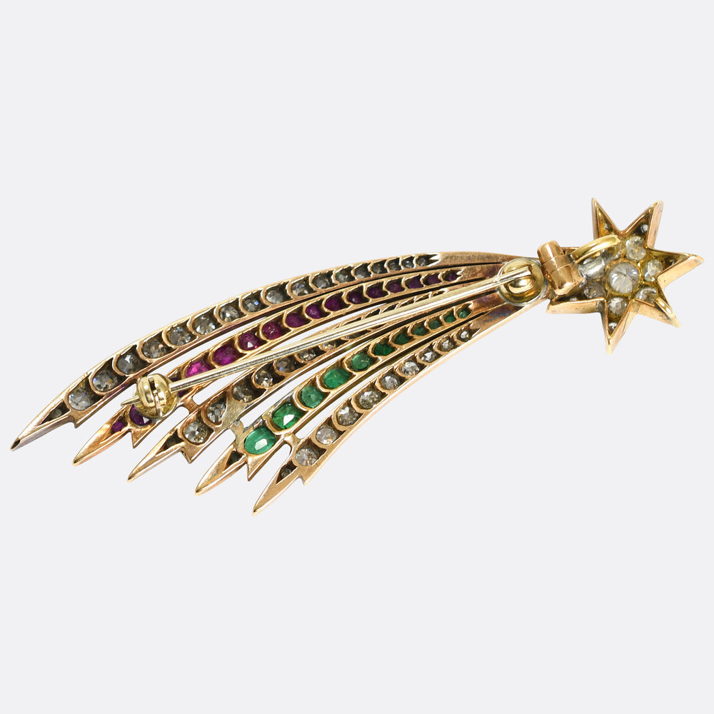 Victorian Diamond, Emerald & Ruby Shooting Star Brooch
