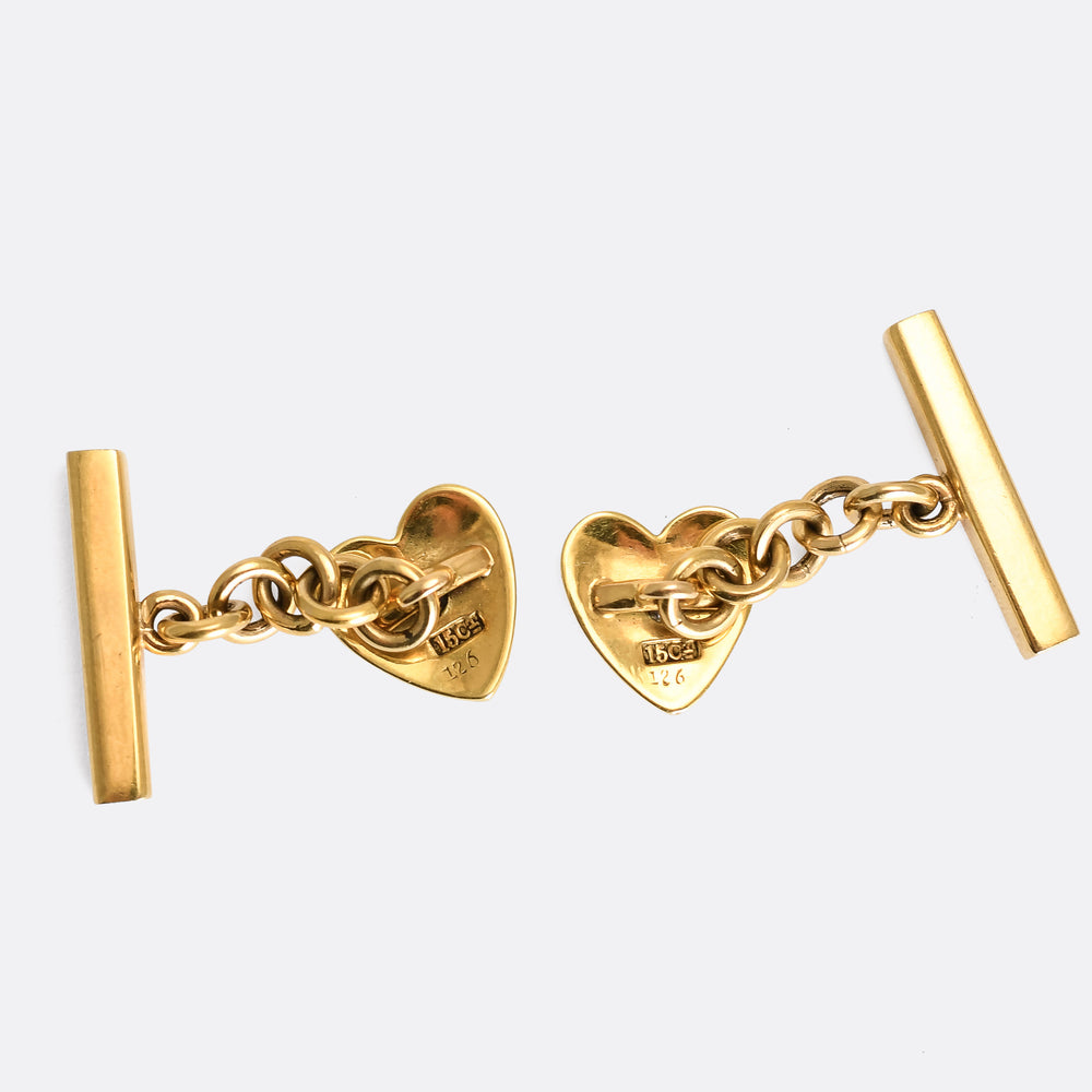 Victorian Diamond & Enamel Heart Cufflinks