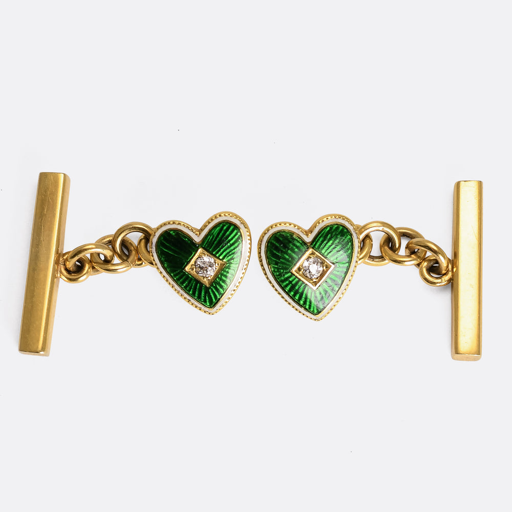 Victorian Diamond & Enamel Heart Cufflinks