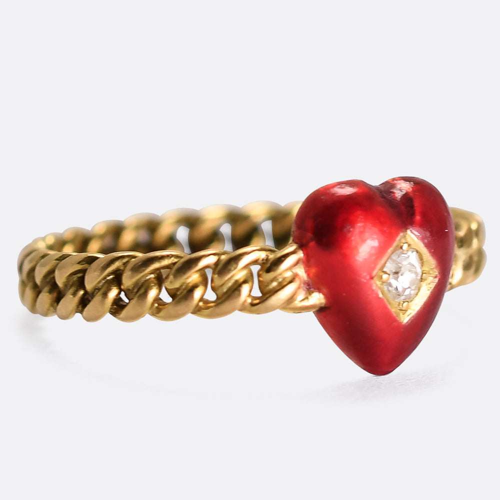 Victorian Diamond & Enamel Heart Ring