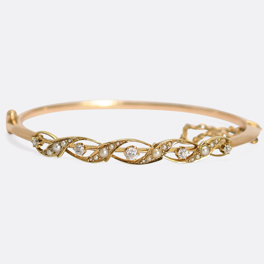 Victorian Diamond & Pearl Bangle