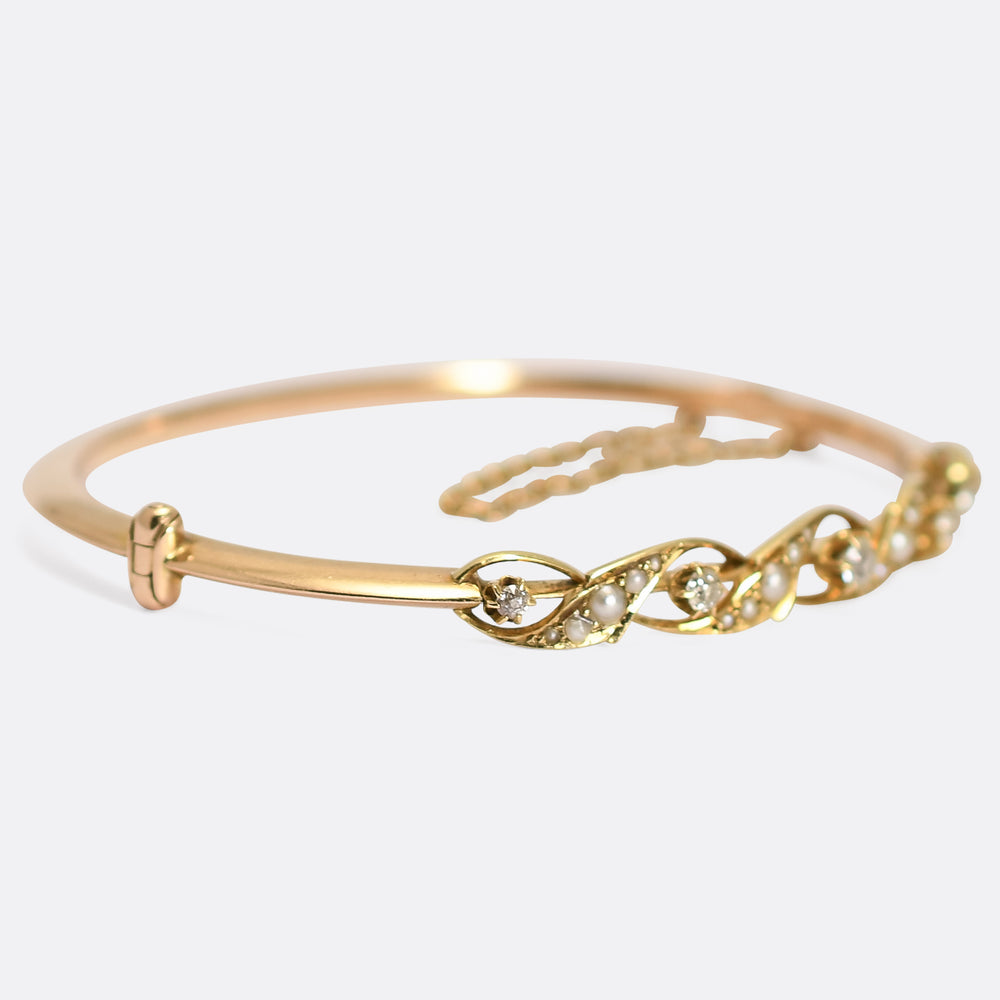 Victorian Diamond & Pearl Bangle