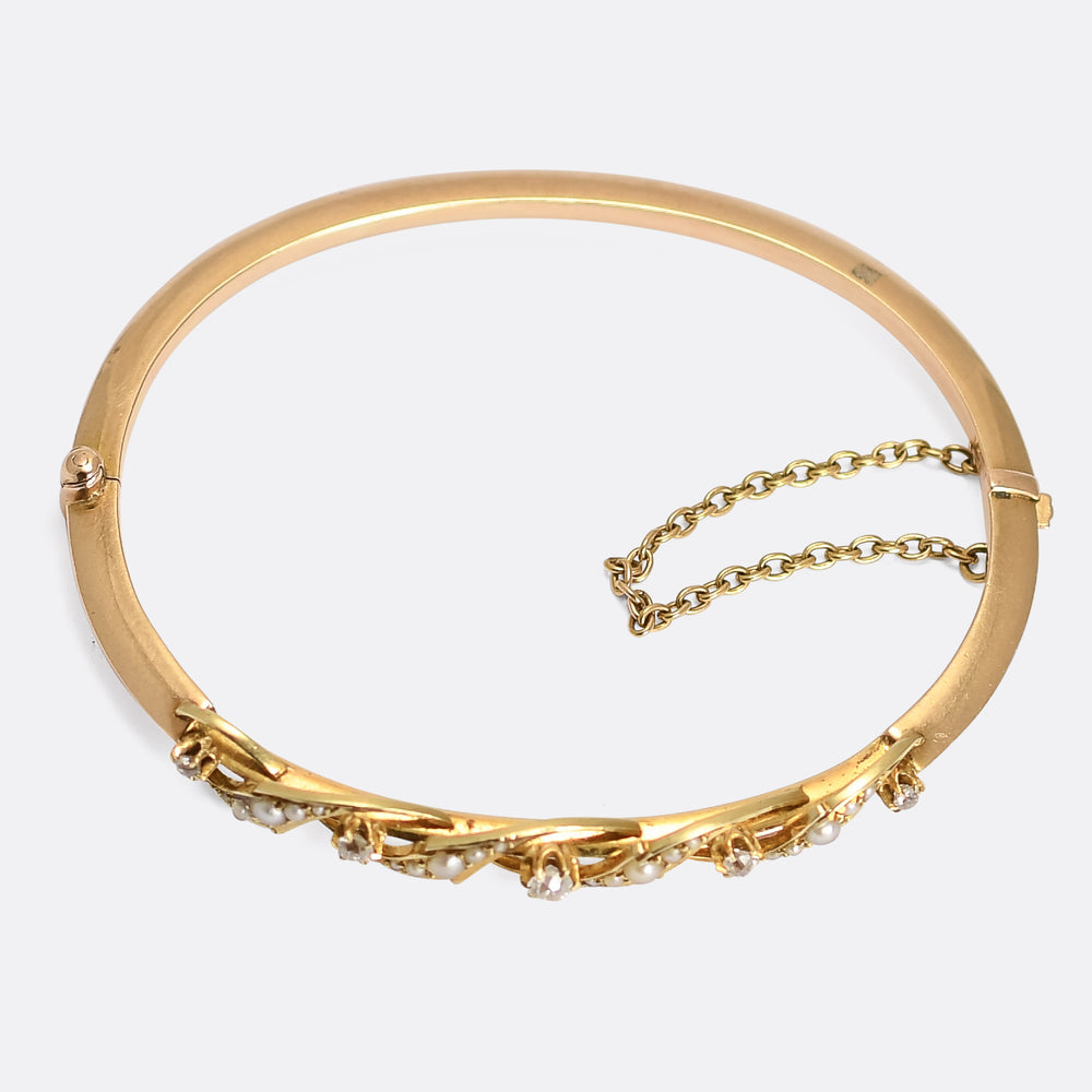Victorian Diamond & Pearl Bangle