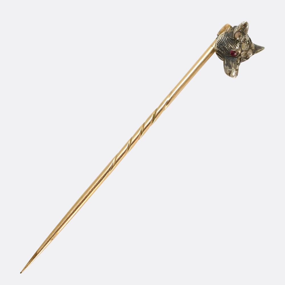 Victorian Diamond & Ruby Fox Stick Pin