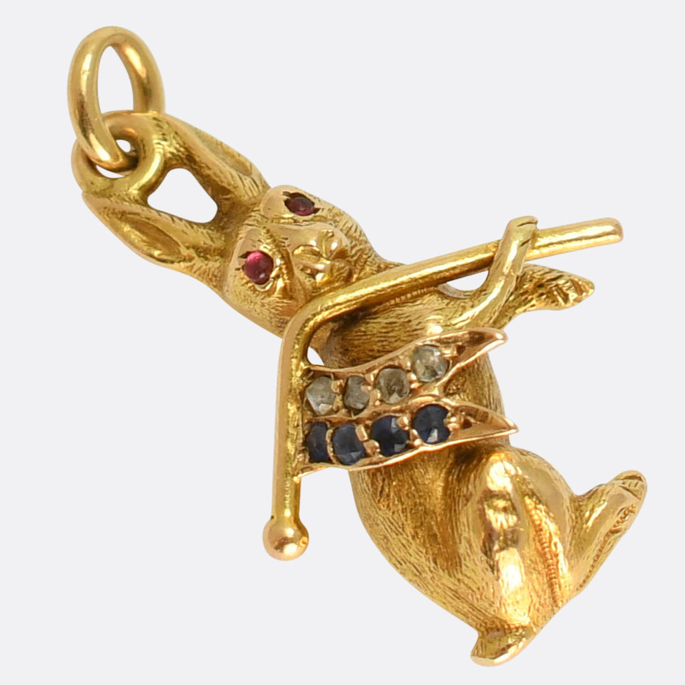 Victorian Diamond, Sapphire & Ruby Charm Hare & Flag Charm