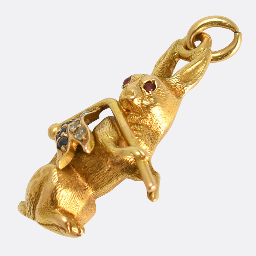 Victorian Diamond, Sapphire & Ruby Charm Hare & Flag Charm