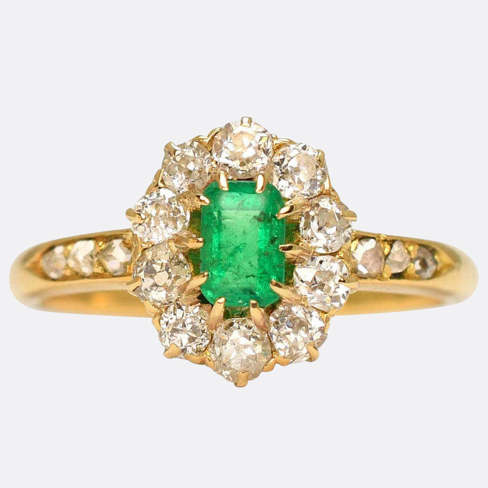 Victorian Emerald & Diamond Cluster Ring