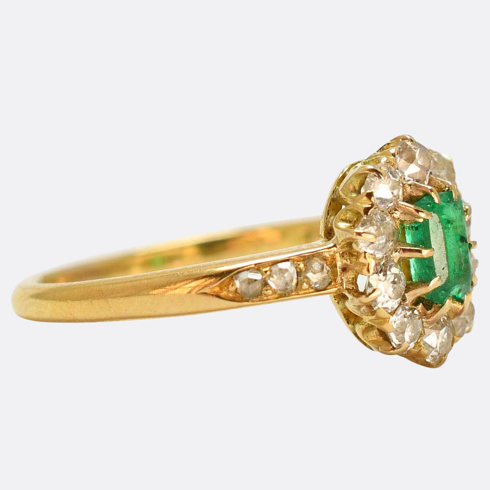 Victorian Emerald & Diamond Cluster Ring